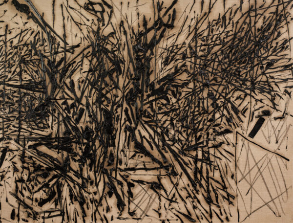 Obraz z figurami na tle czarnych kresek