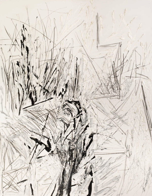 Obraz z figurą na ekspresyjnym tle, biało-czarny