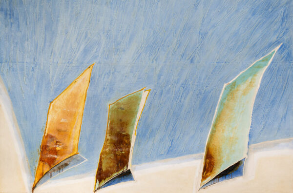 Trzy romby na niebiesko-białym tle