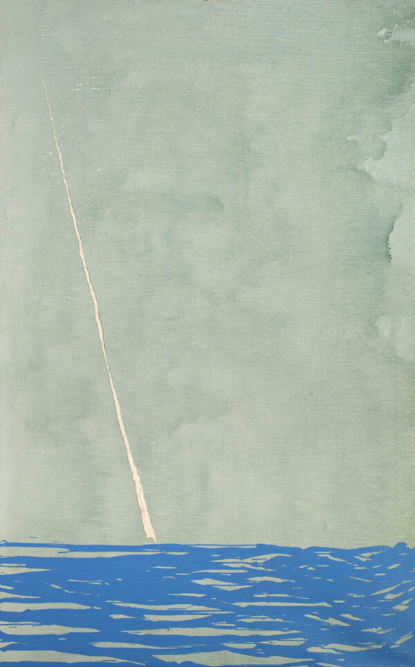 Obraz abstrakcyjny z niebieskimi falami i białą diagonalną