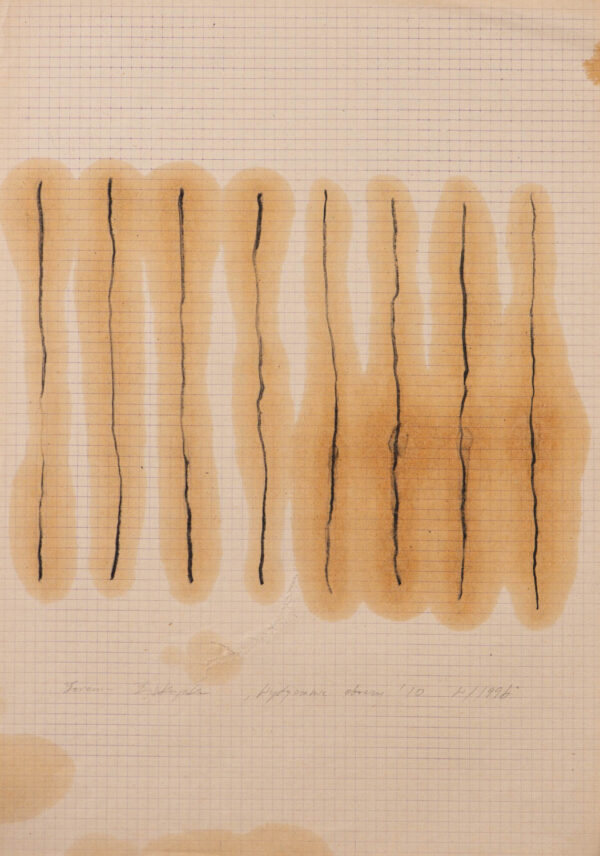 Papier w kratkę z ośmioma, pionowymi liniami ołówkiem pokrytymi olejem