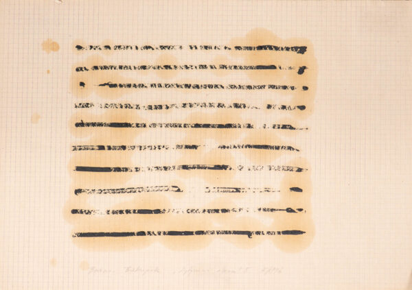 Papier w kratkę z poziomymi, czarnymi liniami z farby olejnej