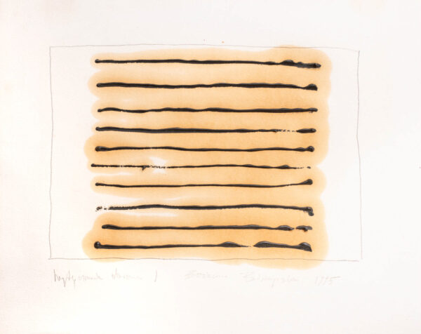 Papier z poziomymi, czarnymi liniami z farby olejnej w prostokącie