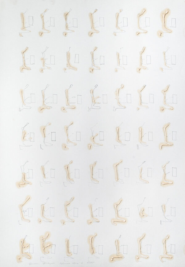 Papier z zmultiplikowanymi wyciskami w oleju klęczącej figury z prostokątem