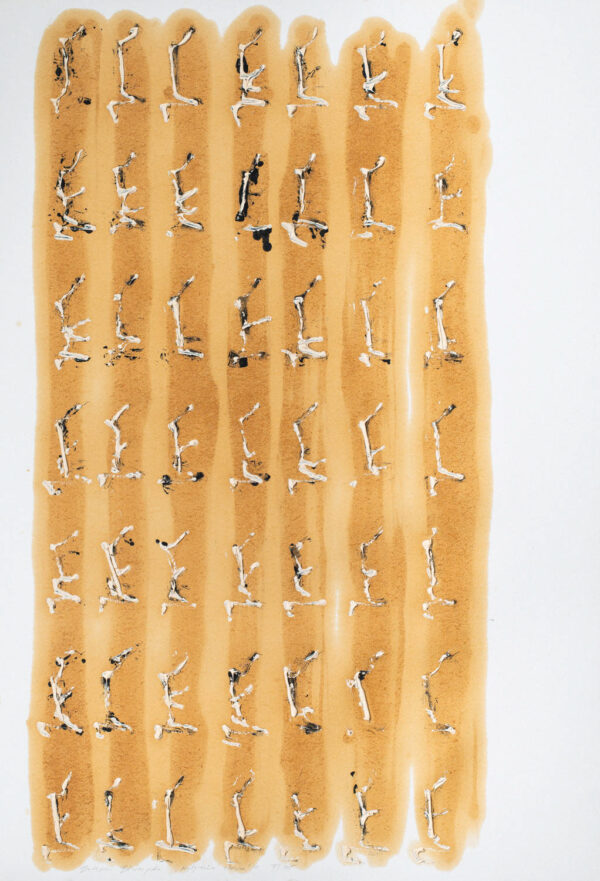 Papier z zmultiplikowanymi wyciskami w oleju klęczącej figury