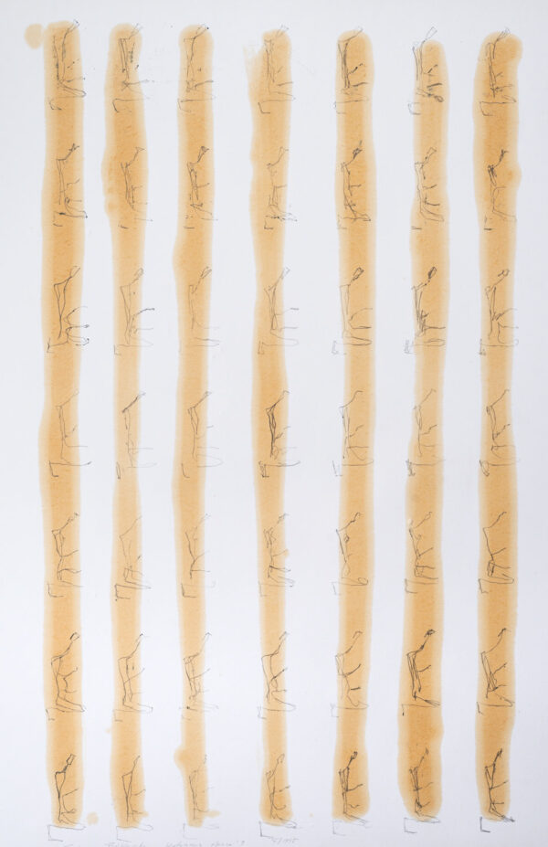 Papier z zmultiplikowanymi rysunkiem klęczącej figury pokrytym olejem