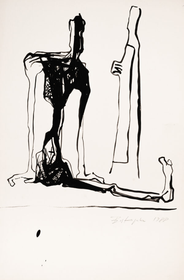 Siedząca postać z wyciągniętą nogą - projekt rzeźby