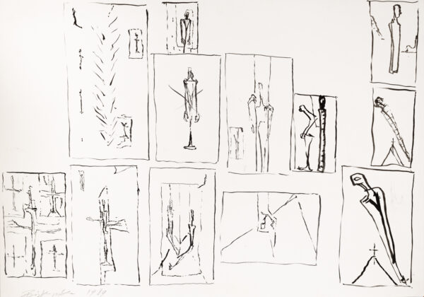 Wiele szkicowych studiów do rzeźb i obrazów