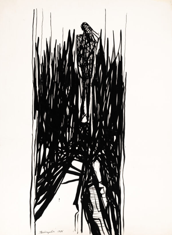 Szkicowy rysunek z figurą na końcu tunelu