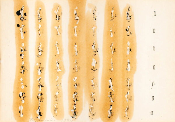 Wycisk klęczącej figury z farby olejnej na papierze