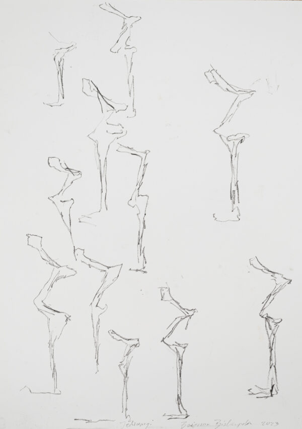 Rysunek figur z profilu z jedną nogą