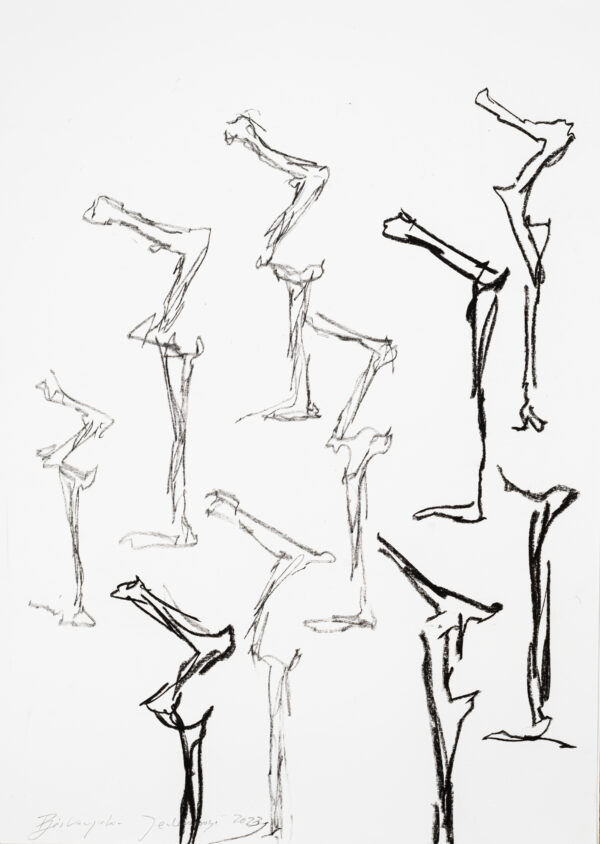 Rysunek figur z profilu z jedną nogą