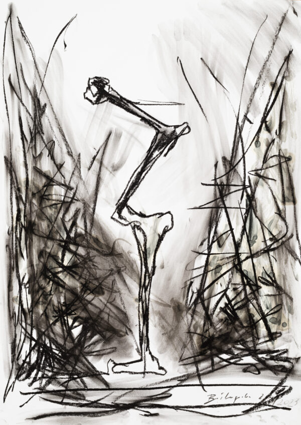 Rysunek figury z profilu z jedną nogą