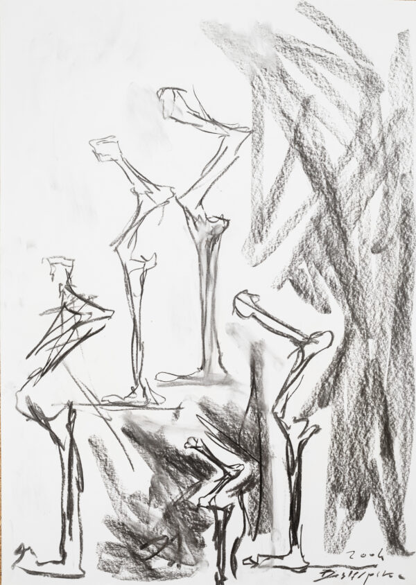 Rysunek figur z profilu z jedną nogą