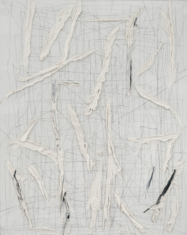 Obraz abstrakcyjny z rysunkiem ołówkiem i liniami z oleju