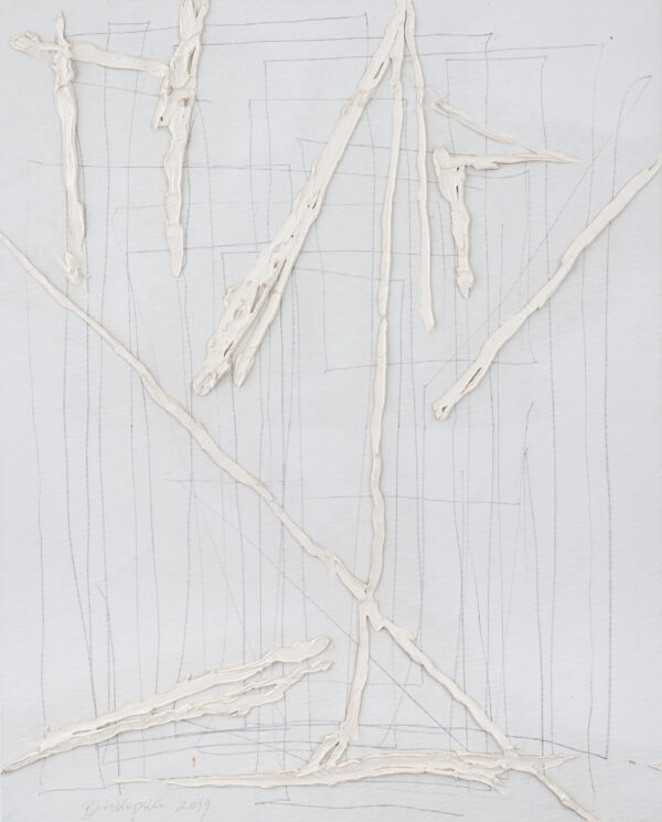 Obraz abstrakcyjny z rysunkiem ołówkiem i liniami z oleju